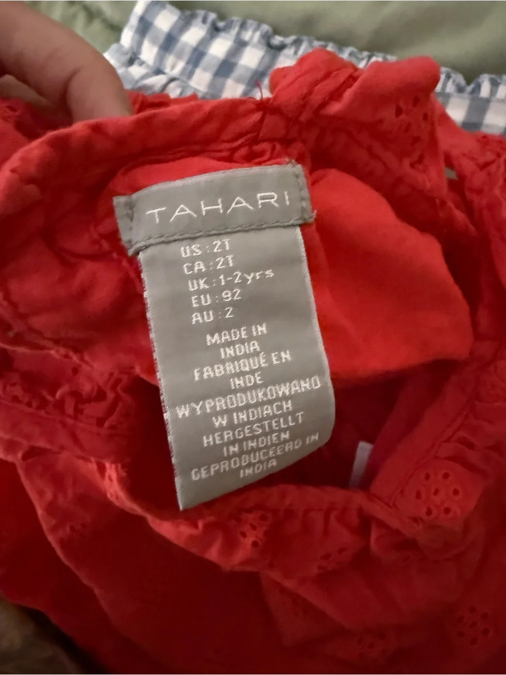 Tahari Red Eyelet Tank with Blue Gingham Trim